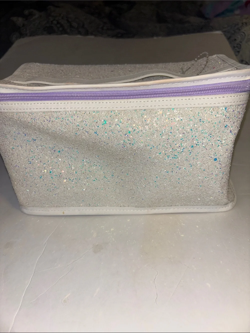 Sparkle Glitter Cosmetic Bag - White with Iridescent Specks